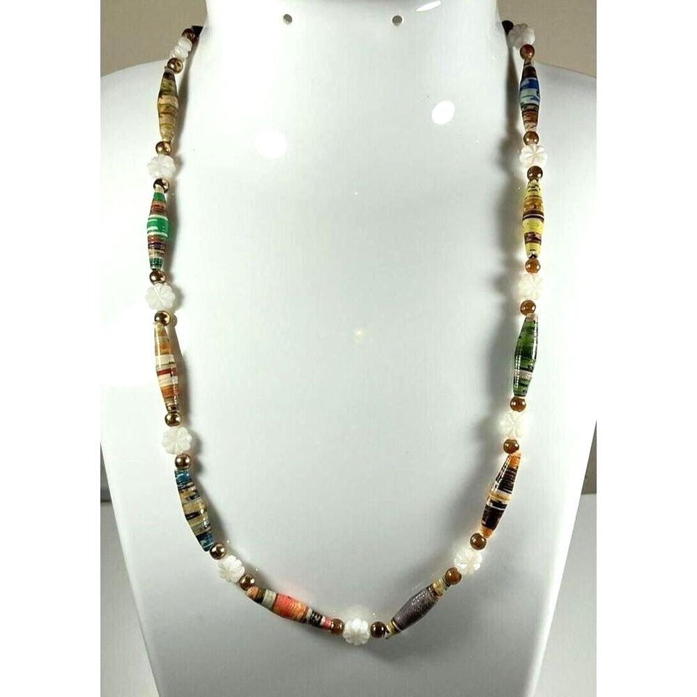 Vintage Wooden Beaded Necklace Multicolor 15" Unisex Ethnic Tribal Western EUC
